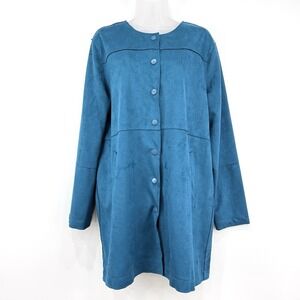 Peck Peck Jacket Women's L Blue NWT Faux Suede Snap Button Long Lagenlook Mature